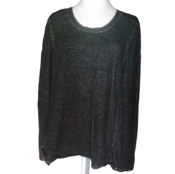 Eileen Fisher Organic Cotton Tencel Blend Washed Black Relaxed Fit Sweater Large - Picture 2 of 8
